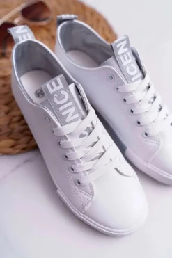 Hot Trampki Damskie Białe Szary Pasek Nigrid Damskie Trampki Damskie Niskie