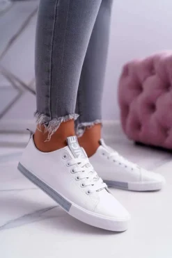 Hot Trampki Damskie Białe Szary Pasek Nigrid Damskie Trampki Damskie Niskie