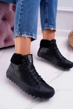Trampki Ocieplane|Trampki Damskie Big Star>Big Star Shoes Trampki Damskie Big Star Wysokie Ocieplane Czarne EE274145