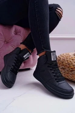 New Big Star Shoes Trampki Damskie Big Star Wysokie Czarne EE274211