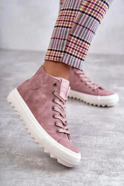 Hot Trampki Damskie Big Star Wysokie Ocieplane Różowe EE274113 Damskie Trampki Ocieplane|Trampki Damskie Big Star