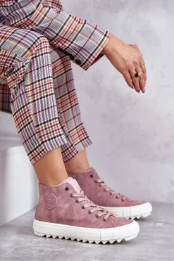 Hot Trampki Damskie Big Star Wysokie Ocieplane Różowe EE274113 Damskie Trampki Ocieplane|Trampki Damskie Big Star