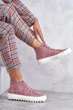 Hot Trampki Damskie Big Star Wysokie Ocieplane Różowe EE274113 Damskie Trampki Ocieplane|Trampki Damskie Big Star