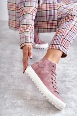 Hot Trampki Damskie Big Star Wysokie Ocieplane Różowe EE274113 Damskie Trampki Ocieplane|Trampki Damskie Big Star