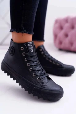 Trampki Ocieplane|Trampki Damskie Big Star>Big Star Shoes Trampki Damskie Big Star Wysokie Ocieplane Czarne EE274110