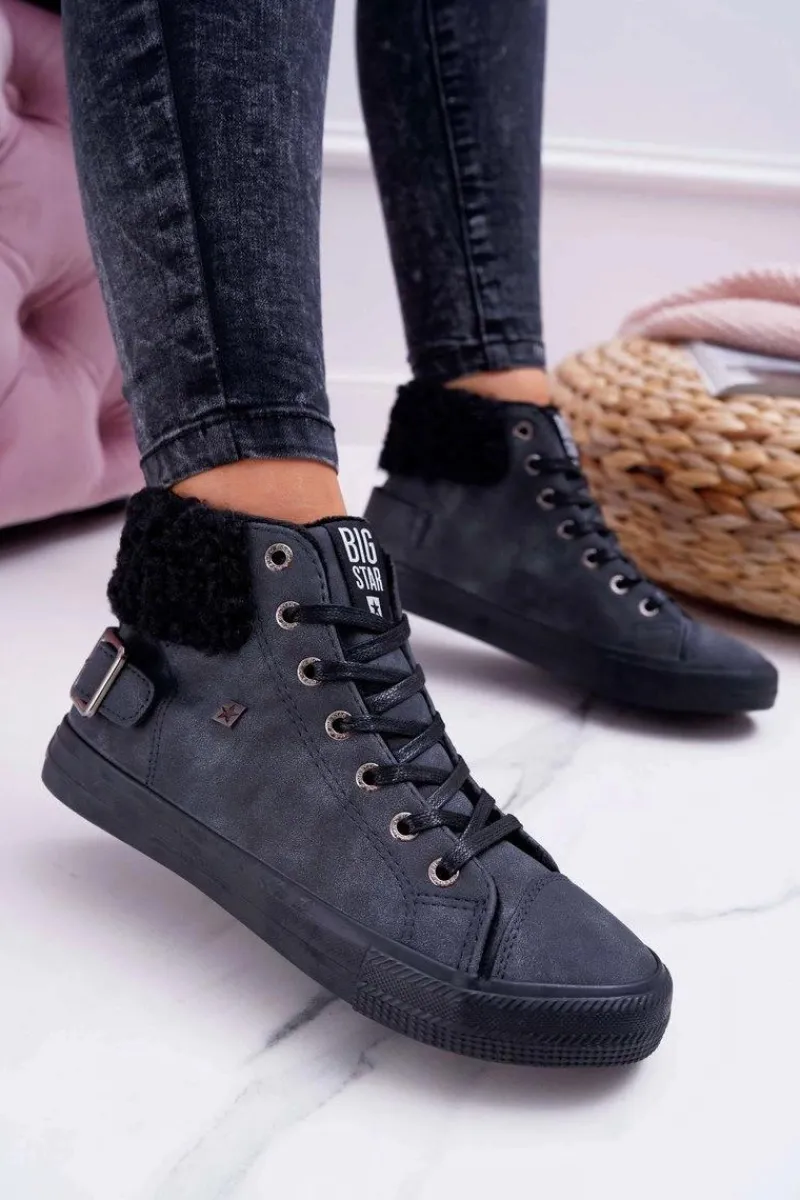 Discount Trampki Damskie Big Star Wysokie Ocieplane Czarne EE274080 Damskie Trampki Ocieplane|Trampki Damskie Big Star
