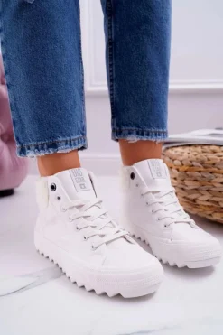 Big Star Shoes Trampki Damskie Big Star Wysokie Ocieplane Białe EE274146