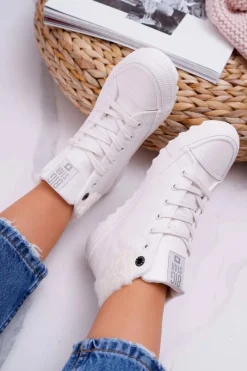 Big Star Shoes Trampki Damskie Big Star Wysokie Ocieplane Białe EE274146