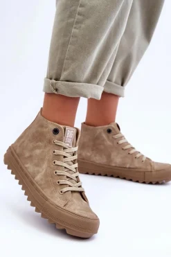 Hot Big Star Shoes Trampki Damskie Big Star Wysokie Ocieplane Beżowe GG274071