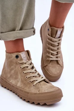 Hot Big Star Shoes Trampki Damskie Big Star Wysokie Ocieplane Beżowe GG274071