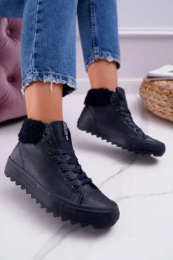 New Trampki Damskie Big Star Wysokie Ocieplane Granatowe EE274147 Damskie Trampki Ocieplane|Trampki Damskie Big Star