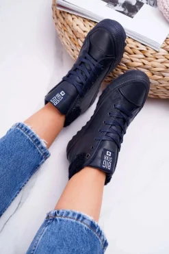 New Trampki Damskie Big Star Wysokie Ocieplane Granatowe EE274147 Damskie Trampki Ocieplane|Trampki Damskie Big Star