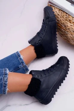 New Trampki Damskie Big Star Wysokie Ocieplane Granatowe EE274147 Damskie Trampki Ocieplane|Trampki Damskie Big Star