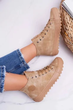 Trampki Ocieplane|Trampki Damskie Big Star>Big Star Shoes Trampki Damskie Big Star Wysokie Ocieplane Camel EE274116