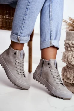 Discount Trampki Damskie Big Star Wysokie Ocieplane Szare GG274070 Damskie Trampki Ocieplane|Trampki Damskie Big Star