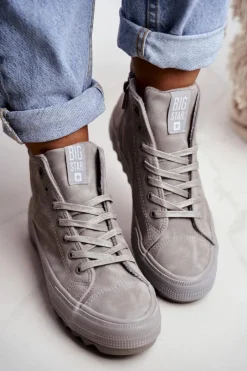 Discount Trampki Damskie Big Star Wysokie Ocieplane Szare GG274070 Damskie Trampki Ocieplane|Trampki Damskie Big Star