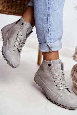 Discount Trampki Damskie Big Star Wysokie Ocieplane Szare GG274070 Damskie Trampki Ocieplane|Trampki Damskie Big Star