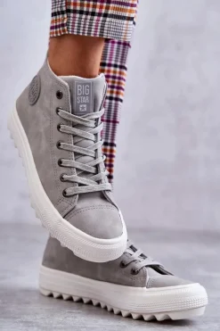Sale Big Star Shoes Trampki Damskie Big Star Wysokie Ocieplane Szare EE274114 Szary