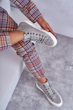 Sale Big Star Shoes Trampki Damskie Big Star Wysokie Ocieplane Szare EE274114 Szary