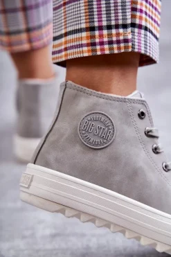 Sale Big Star Shoes Trampki Damskie Big Star Wysokie Ocieplane Szare EE274114 Szary