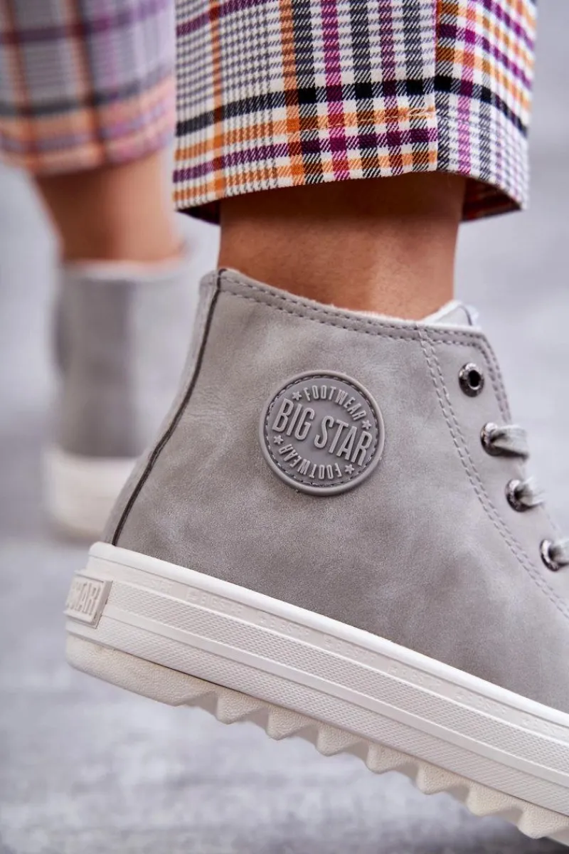Sale Big Star Shoes Trampki Damskie Big Star Wysokie Ocieplane Szare EE274114 Szary