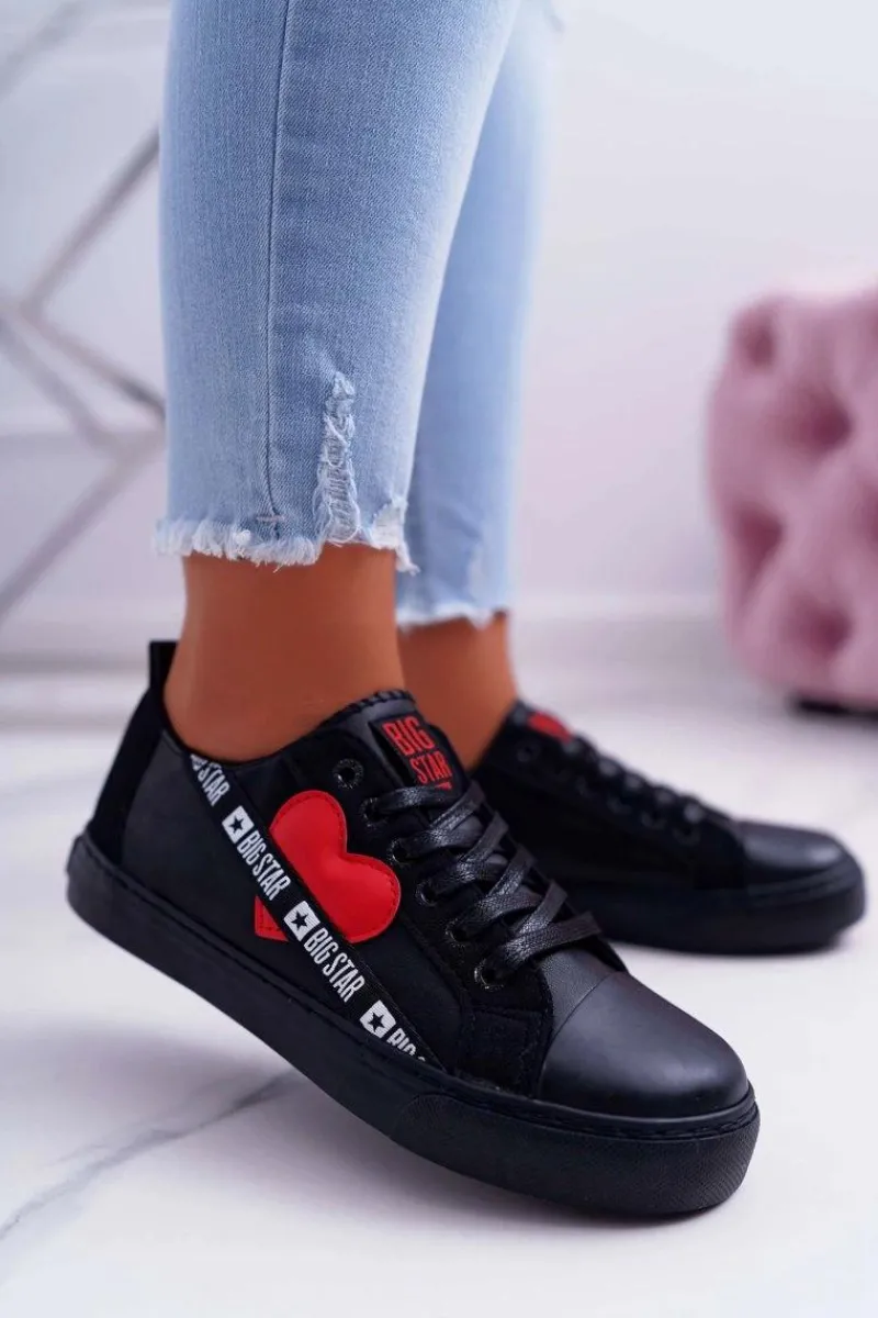 Trampki Damskie Big Star Czarne z Sercem EE274256 Damskie Trampki Damskie Big Star|Trampki Damskie Niskie