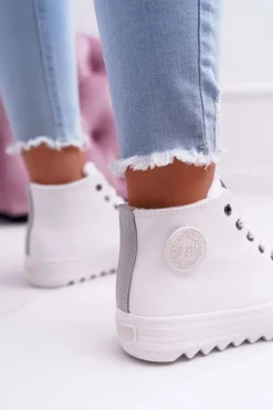 Clearance Trampki Damskie Big Star Wysokie Ocieplane Białe EE274111 Damskie Trampki Ocieplane|Trampki Damskie Big Star