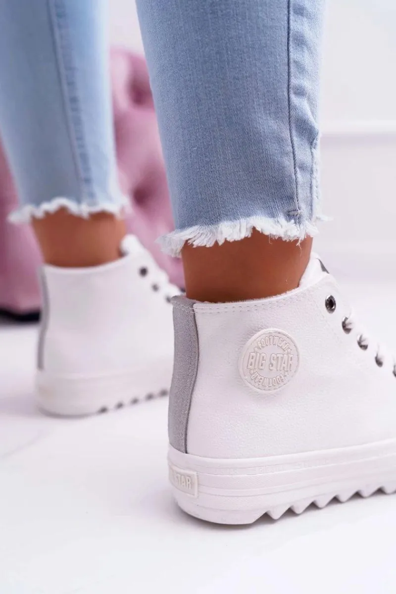 Clearance Trampki Damskie Big Star Wysokie Ocieplane Białe EE274111 Damskie Trampki Ocieplane|Trampki Damskie Big Star