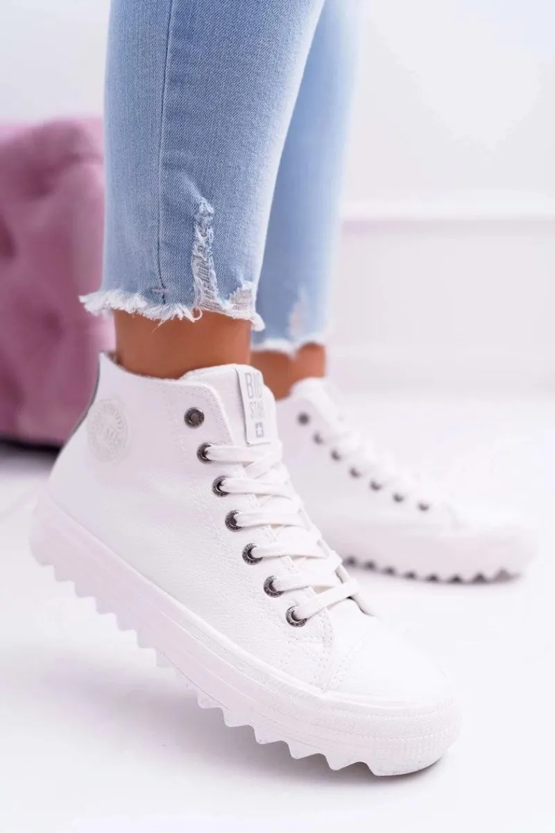 Clearance Trampki Damskie Big Star Wysokie Ocieplane Białe EE274111 Damskie Trampki Ocieplane|Trampki Damskie Big Star