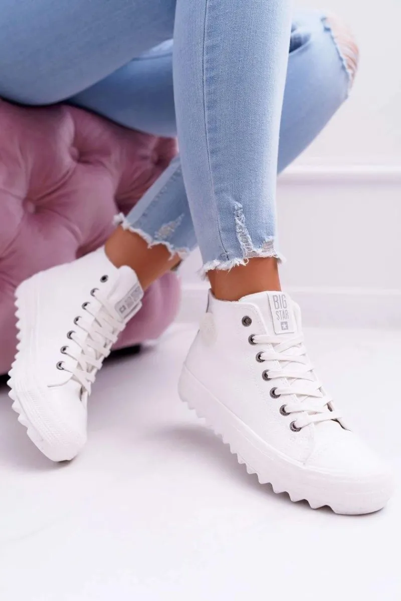 Clearance Trampki Damskie Big Star Wysokie Ocieplane Białe EE274111 Damskie Trampki Ocieplane|Trampki Damskie Big Star