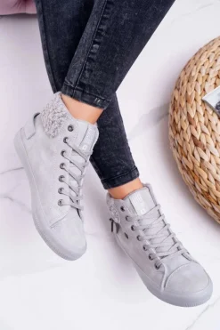 Best Big Star Shoes Trampki Damskie Big Star Wysokie Ocieplane Szare EE274079