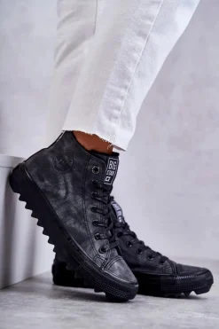 Hot Big Star Shoes Trampki Damskie Big Star Wysokie Ocieplane Czarne GG274069 Czarny