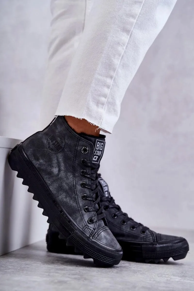 Hot Big Star Shoes Trampki Damskie Big Star Wysokie Ocieplane Czarne GG274069 Czarny