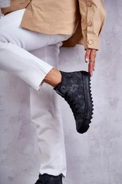 Hot Big Star Shoes Trampki Damskie Big Star Wysokie Ocieplane Czarne GG274069 Czarny