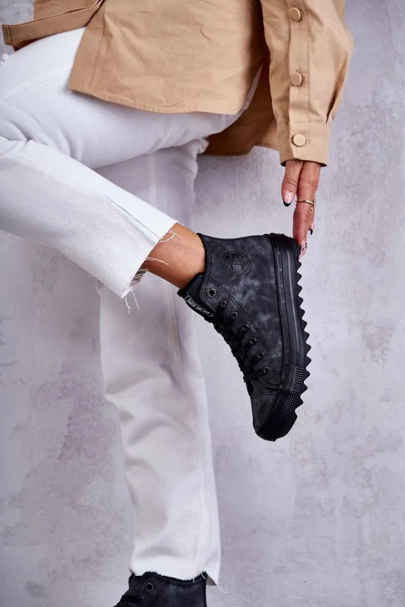 Hot Big Star Shoes Trampki Damskie Big Star Wysokie Ocieplane Czarne GG274069 Czarny