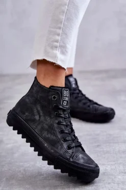 Hot Big Star Shoes Trampki Damskie Big Star Wysokie Ocieplane Czarne GG274069 Czarny