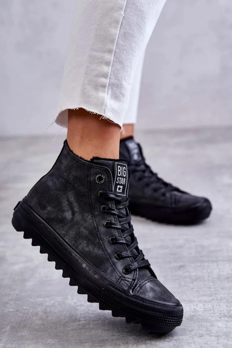 Hot Big Star Shoes Trampki Damskie Big Star Wysokie Ocieplane Czarne GG274069 Czarny