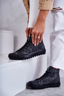 Hot Big Star Shoes Trampki Damskie Big Star Wysokie Ocieplane Czarne GG274069 Czarny