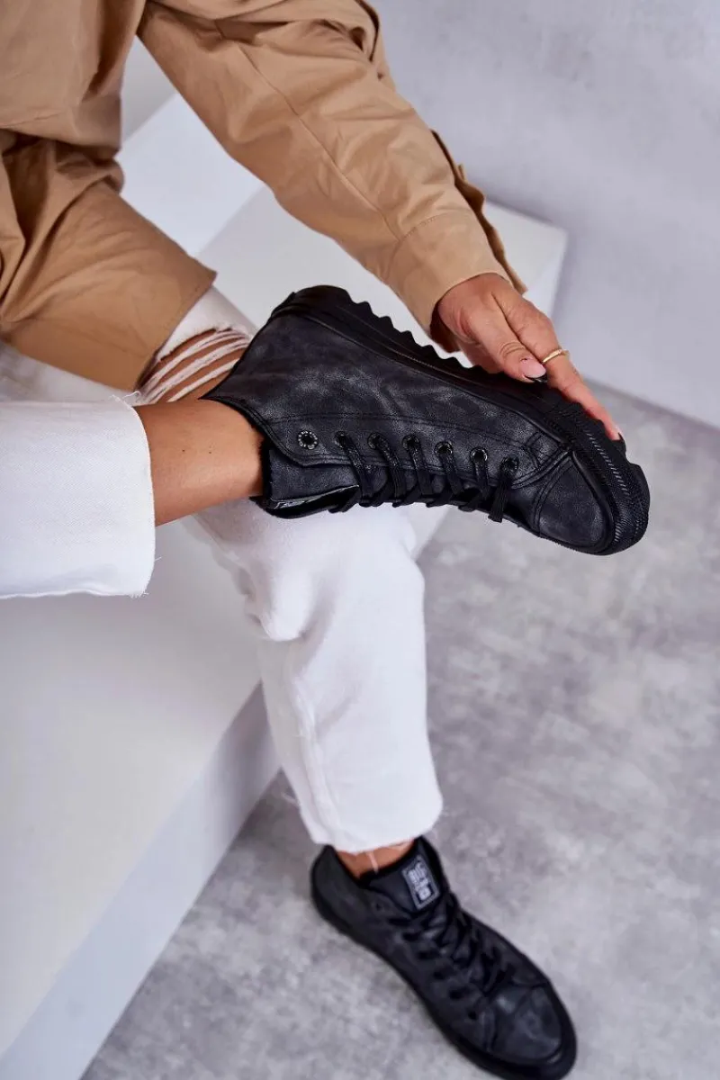 Hot Big Star Shoes Trampki Damskie Big Star Wysokie Ocieplane Czarne GG274069 Czarny