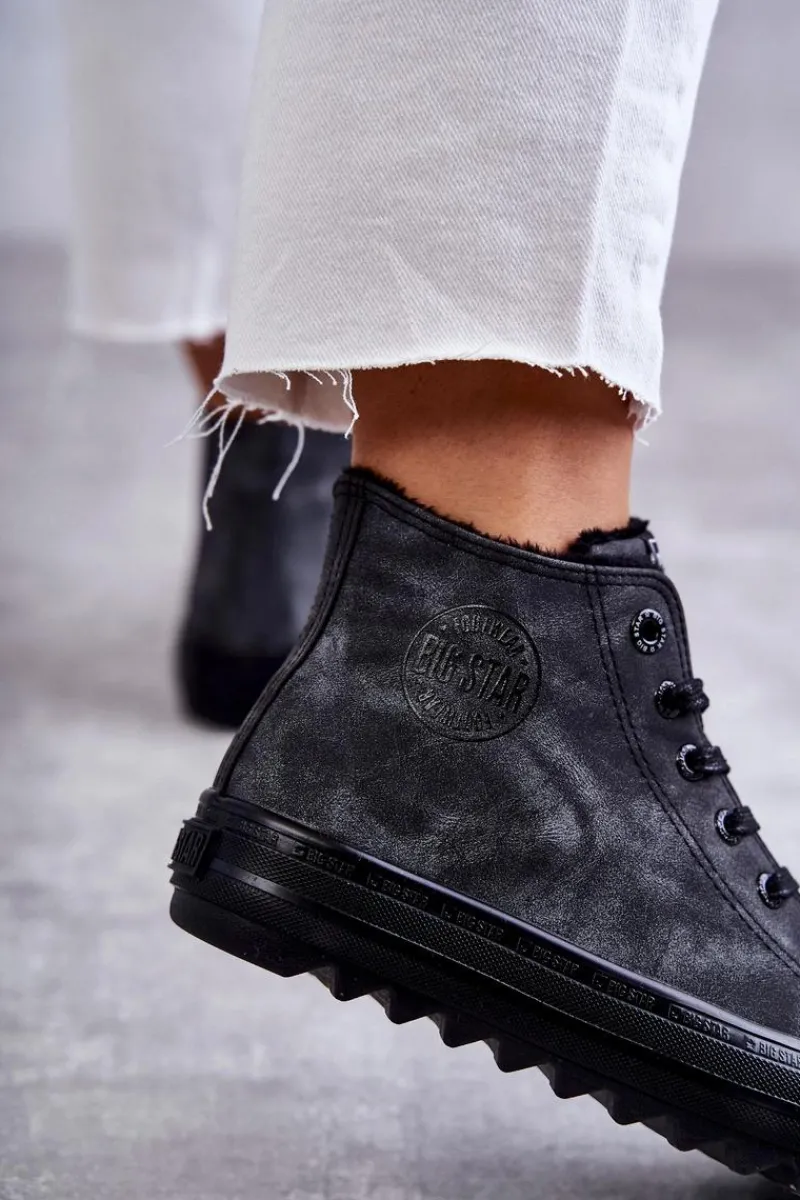 Hot Big Star Shoes Trampki Damskie Big Star Wysokie Ocieplane Czarne GG274069 Czarny