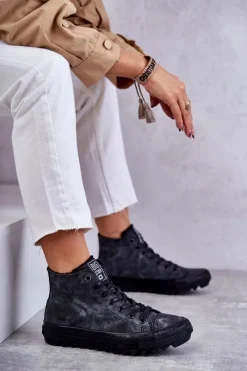 Hot Big Star Shoes Trampki Damskie Big Star Wysokie Ocieplane Czarne GG274069 Czarny