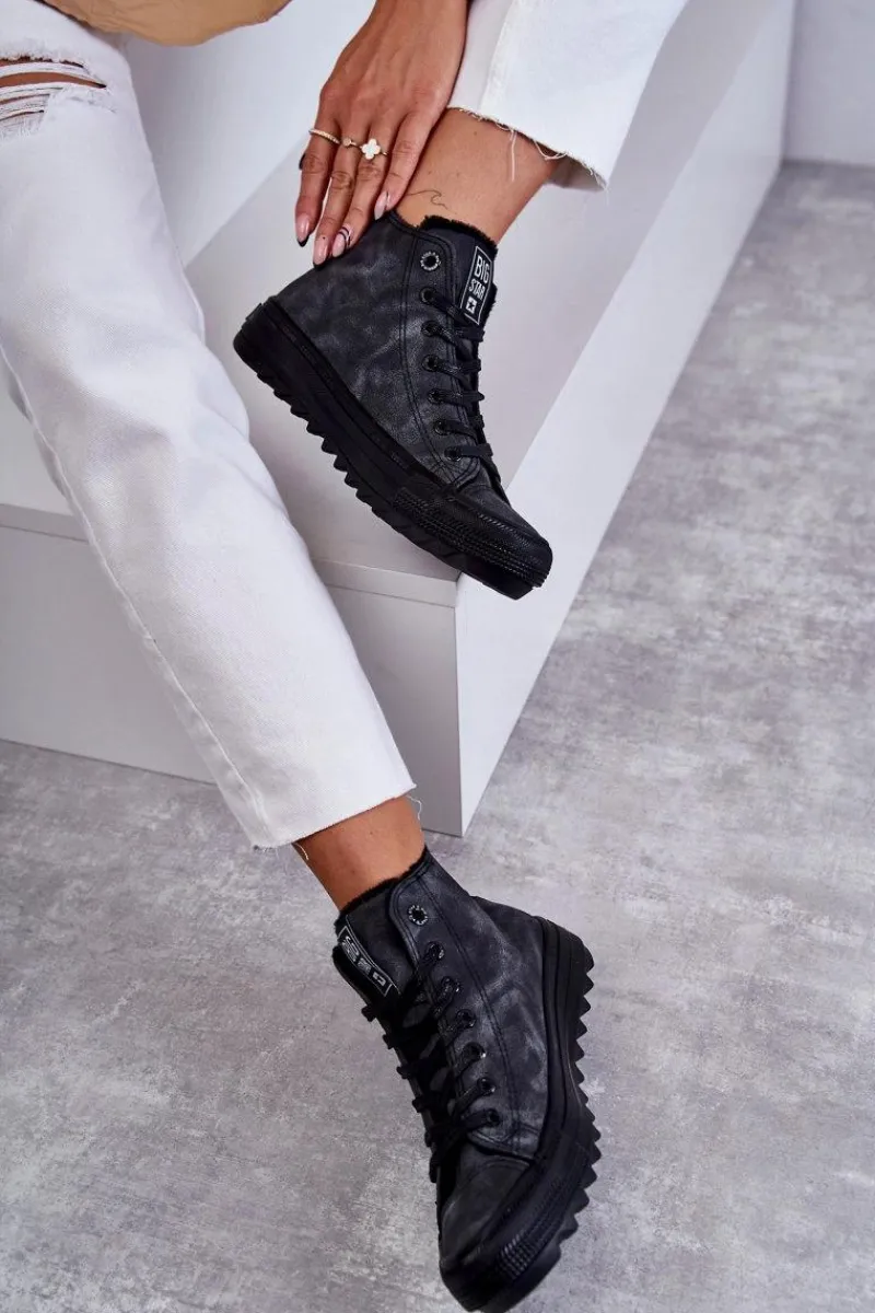 Hot Big Star Shoes Trampki Damskie Big Star Wysokie Ocieplane Czarne GG274069 Czarny