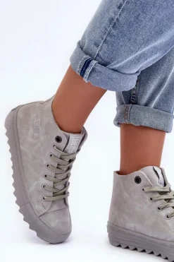 Trampki Ocieplane|Trampki Damskie Big Star></noscript>Big Star Shoes Trampki Damskie Big Star Wysokie Ocieplane Szare GG274070 Szary