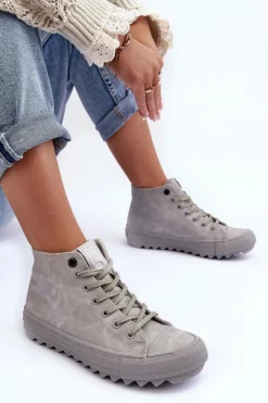 Trampki Ocieplane|Trampki Damskie Big Star></noscript>Big Star Shoes Trampki Damskie Big Star Wysokie Ocieplane Szare GG274070 Szary