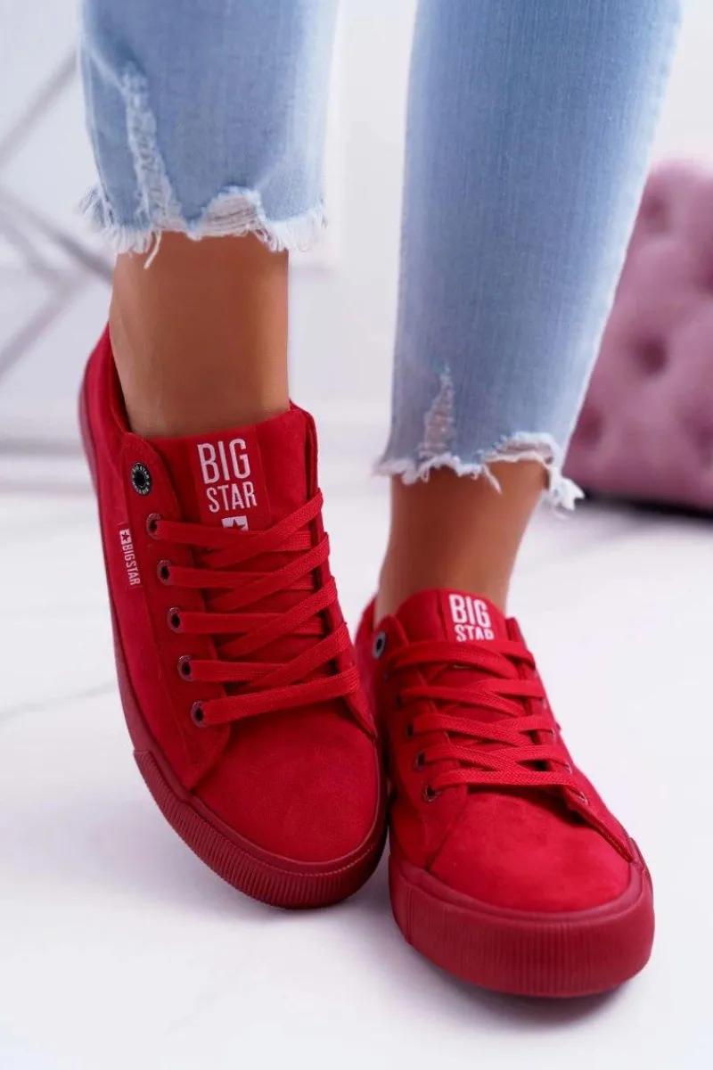 Best Big Star Shoes Trampki Damskie Big Star Zamsz Czerwone EE274044