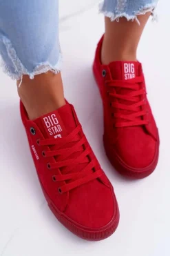 Best Big Star Shoes Trampki Damskie Big Star Zamsz Czerwone EE274044