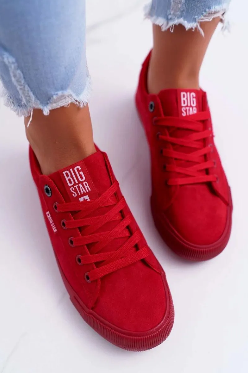 Best Big Star Shoes Trampki Damskie Big Star Zamsz Czerwone EE274044