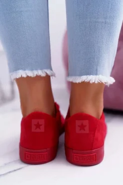 Best Big Star Shoes Trampki Damskie Big Star Zamsz Czerwone EE274044