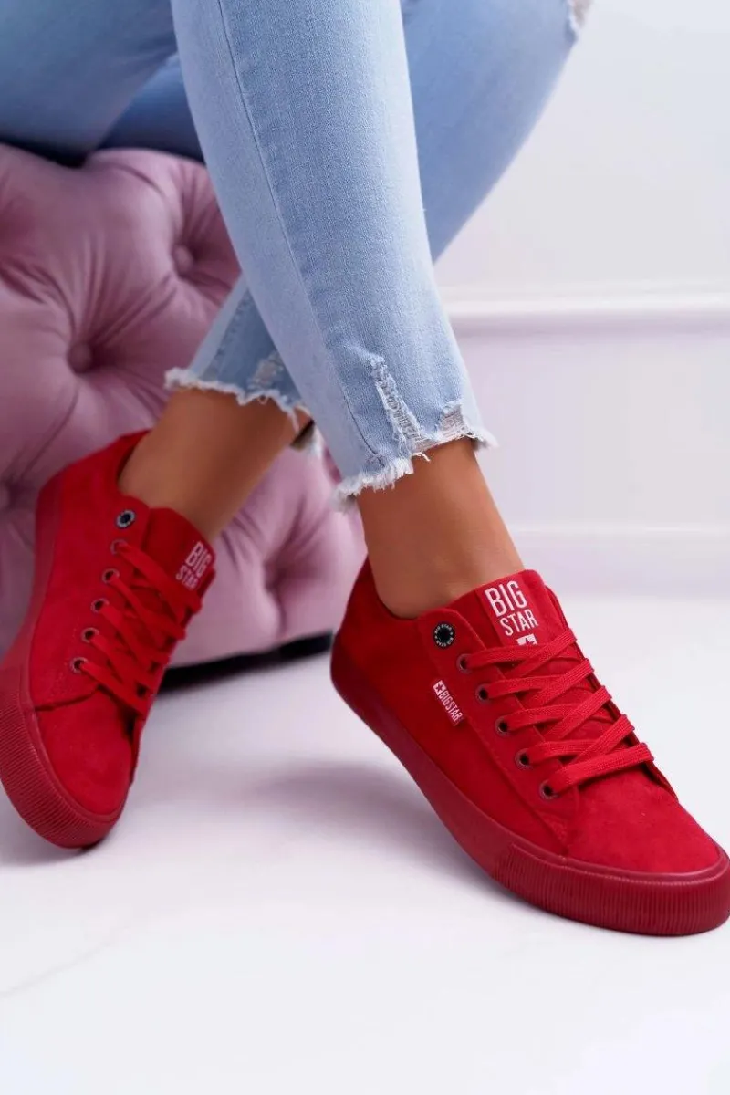 Best Big Star Shoes Trampki Damskie Big Star Zamsz Czerwone EE274044