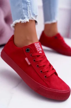Best Big Star Shoes Trampki Damskie Big Star Zamsz Czerwone EE274044